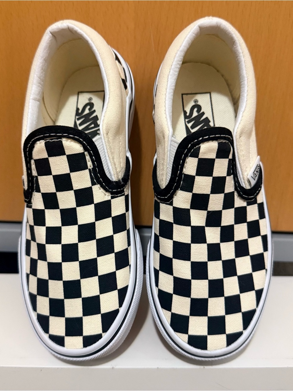 Vans Kids Slip-On Checkerboard Canvas Shoes - Black/Cream kids size 12